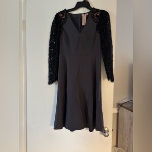 Rebecca Taylor Black V-Neck Long Sleeve A-Line Dress